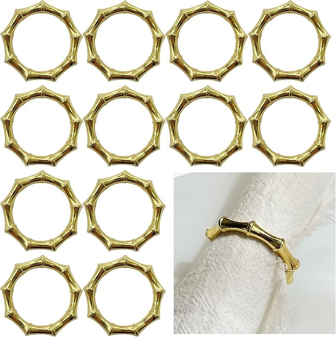 Gold Napkin Rings Set of 12 Bamboo Napkin Rings Metal Napkin Ring Holder for Table Decoration, Di... | Amazon (US)