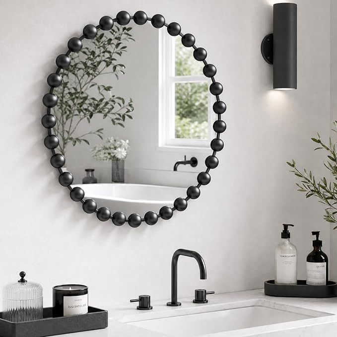 Madison Park 36 inch Black Round Mirror, Round Mirrors for Wall Decor, Metal Frame Circle Mirror ... | Amazon (US)