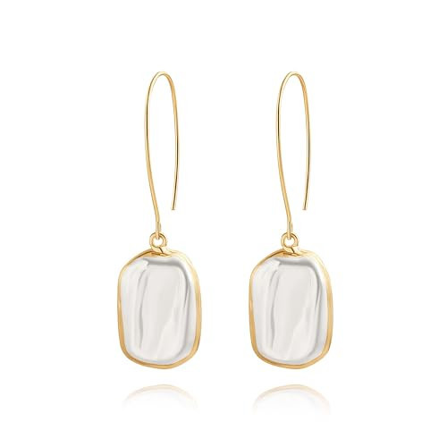 SOFYBJA Dainty 18K Gold Square Baroque Pearl Large Hook Earrings Handmade Statement Jewelry | Amazon (US)