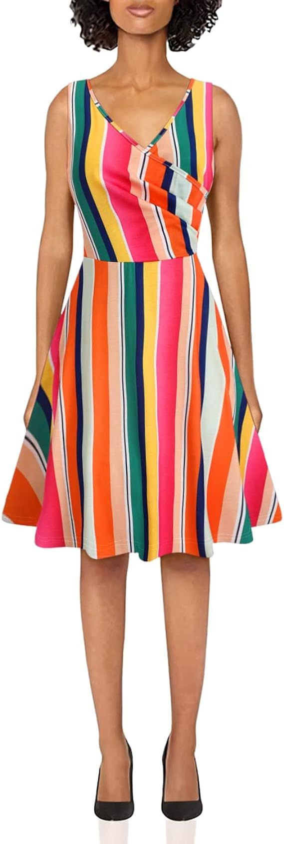 KILIG Women's Casual Dress V Neck A Line Cap Sleeveless Summer Casual Elegant Wrap Midi Dress | Amazon (US)