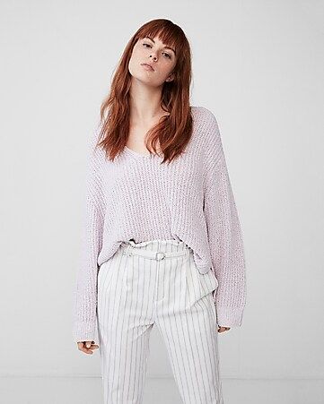 Oversized Shaker V-neck Sweater | Express