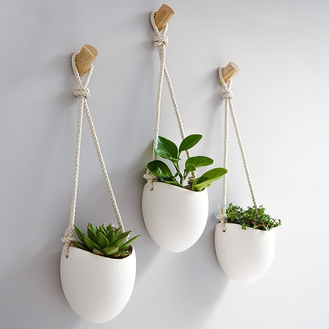 Kazai.® | Porcelain Wall Vases | 3 Piece Set | Including Wooden Hooks | Matte White | Amazon (US)