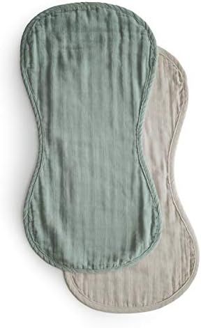 mushie Muslin Baby Burp Cloths | 100% Organic Cotton, Set of 2 (Roman Green/Fog) | Amazon (US)