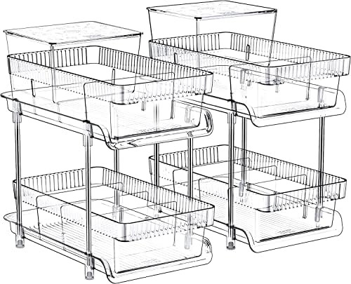 2 Tier Clear Pull Out Organizers and Storage - Snack Organization for Pantry w Lids/Dividers, Sli... | Amazon (US)