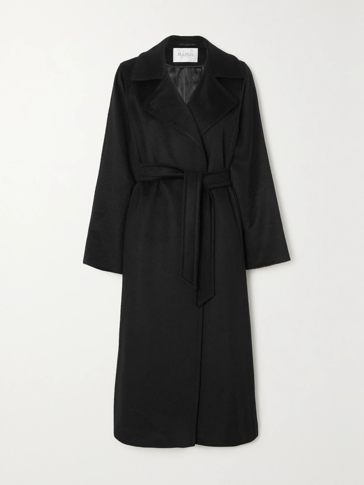 Max Mara - Manuela Belted Camel Hair Coat - Black | NET-A-PORTER (US)