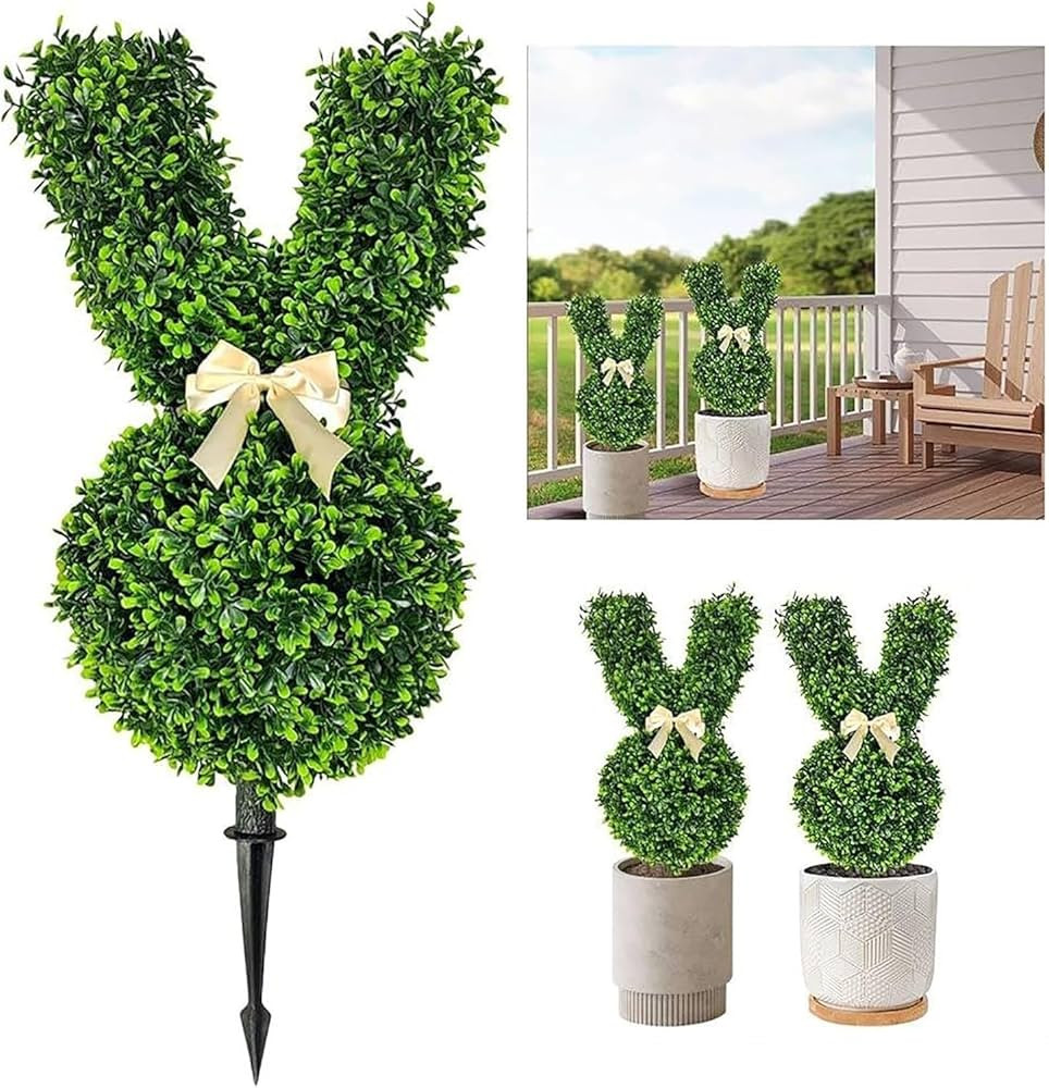 Bunny Topiary, Green Artificial Bunny-Shaped Topiary Tree Pot Fake Easter Bunny Plant, Easter Rab... | Amazon (US)