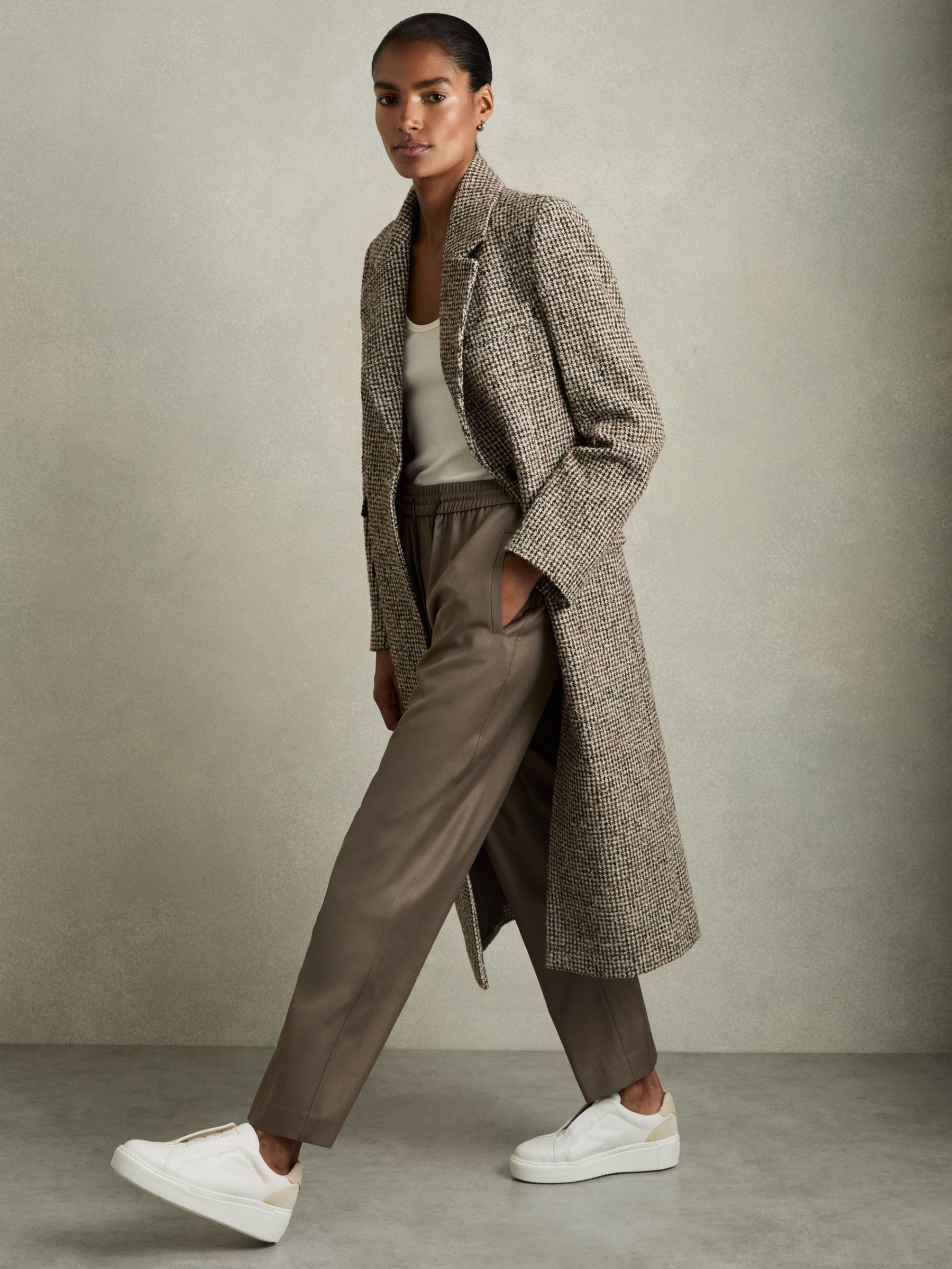 Reiss Wool-Blend Drawstring-Waist Tapered Trousers in Mink Neutral - REISS | Reiss UK