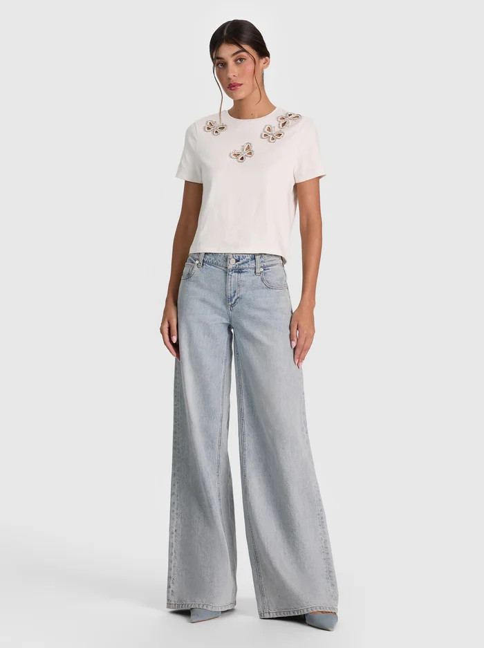 CINDY EMBELLISHED CUTOUT TEE | Alice + Olivia