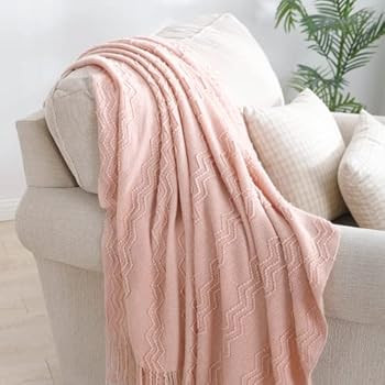 BOURINA Textured Solid Soft Sofa Throw Couch Cover Knitted Decorative Blanket (Pink, 60"x80") | Amazon (CA)
