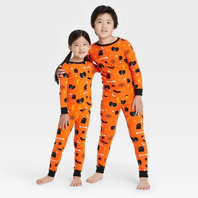Kids' Halloween Spooky Print Matching Family Pajama Set - Orange | Target