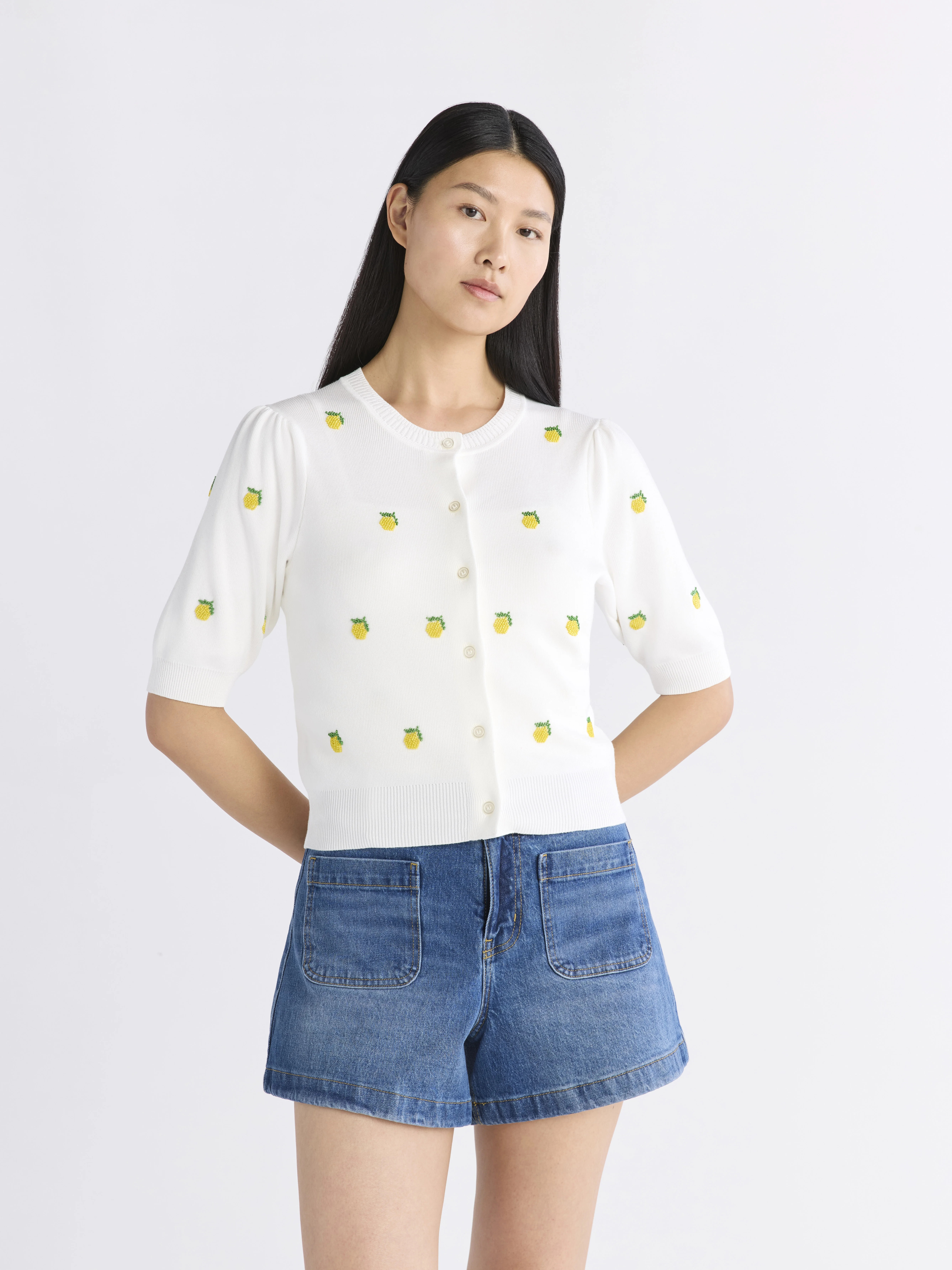 Free Assembly Women's Beaded Cardigan Sweater with Puff Sleeves, Lightweight, Size XS-XXL - Walma... | Walmart (US)