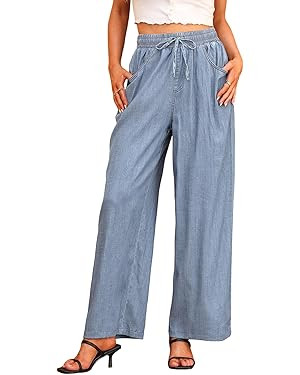 Sidefeel Women Wide Leg Jeans Drawstring High Waisted Loose Denim Pants | Amazon (US)
