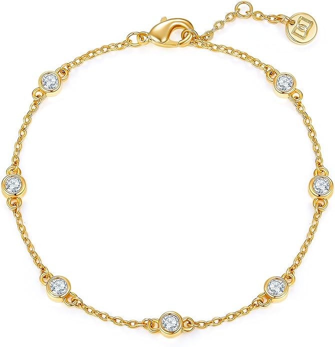 MINDDHA 14K Gold/White Gold Plated Cubic Zirconia Simulated Diamond Pearl Station Infinity Chain ... | Amazon (US)
