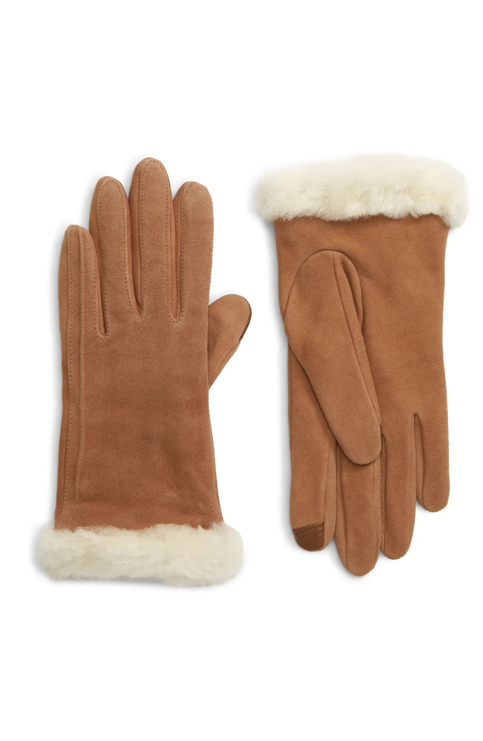 Genuine Shearling Trim Suede Tech Gloves | Nordstrom