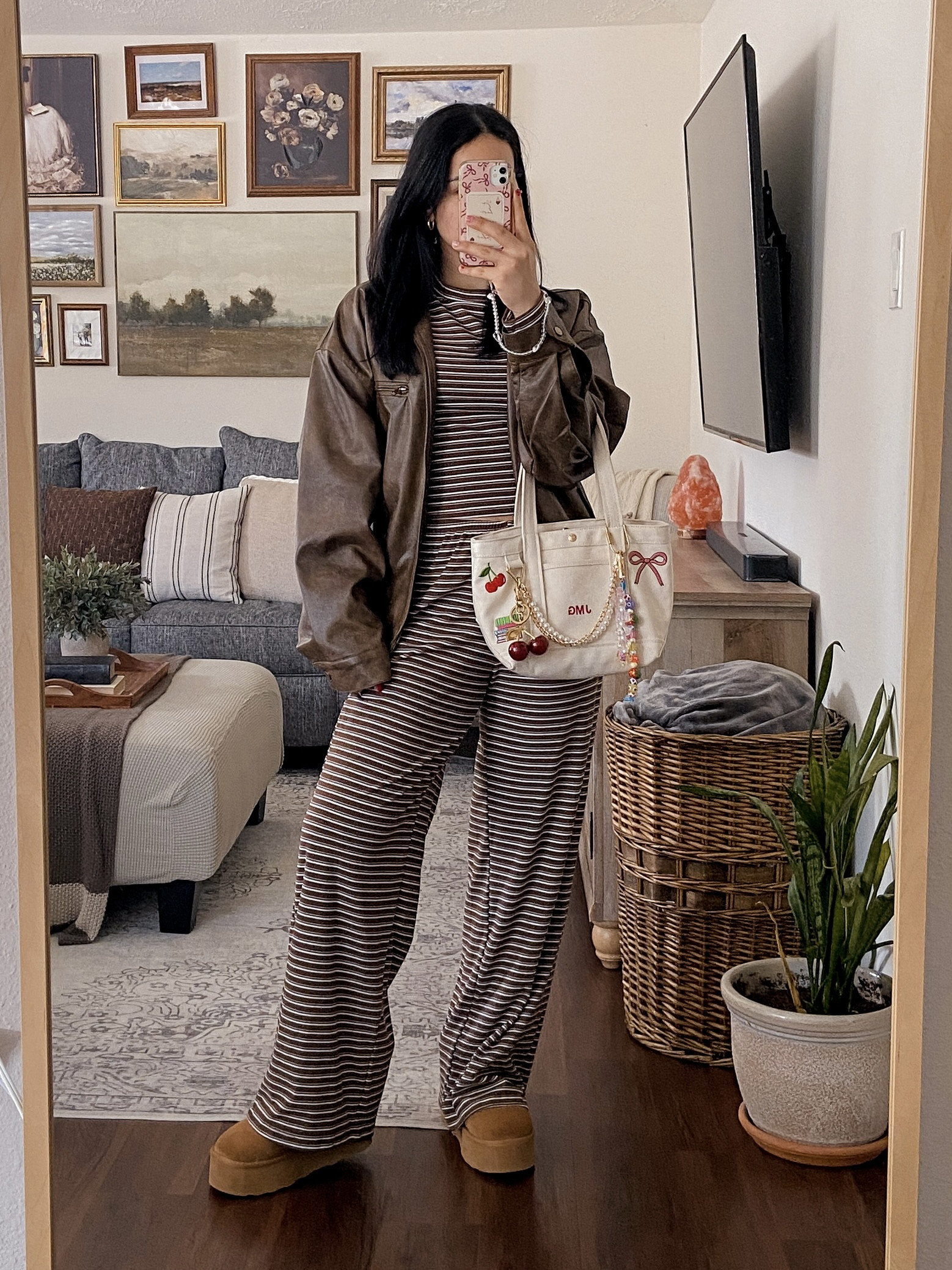 soft enough to stay in, styled enough to step out. 🤎🧸🍂 this loungewear set is my latest amazon fashion find, and it’s so warm & cozy—cute enough to wear out for quick errands! wearing it in a size large and it fits true to size ✨ // outfit of the day, cozy loungewear outfit, amazon loungewear set, casual winter outfit, comfy chic outfit, everyday cozy outfit, winter casual style, relaxed yet stylish outfit, cozy outfit inspo, neutral winter outfit, oversized faux leather bomber jacket, faux leather bomber outfit, platform ugg boots outfit, ugg winter style, cozy layering outfit, warm winter outfit idea, casual elevated loungewear look, street style inspired outfit, baublebar custom tote bag, baublebar tote outfit, personalized tote bag, tote bag with charms, everyday tote bag style, cute errand bag, cozy lifestyle accessories, bag charm trend,  cozy girl aesthetic, effortless chic vibes, pinterest inspired outfit, comfy meets cool style, neutral cozy aesthetic, casual cool girl outfit, winter lifestyle aesthetic, off duty model vibes  

 #LTKdayinmylife #LTKgrwm #LTKootd