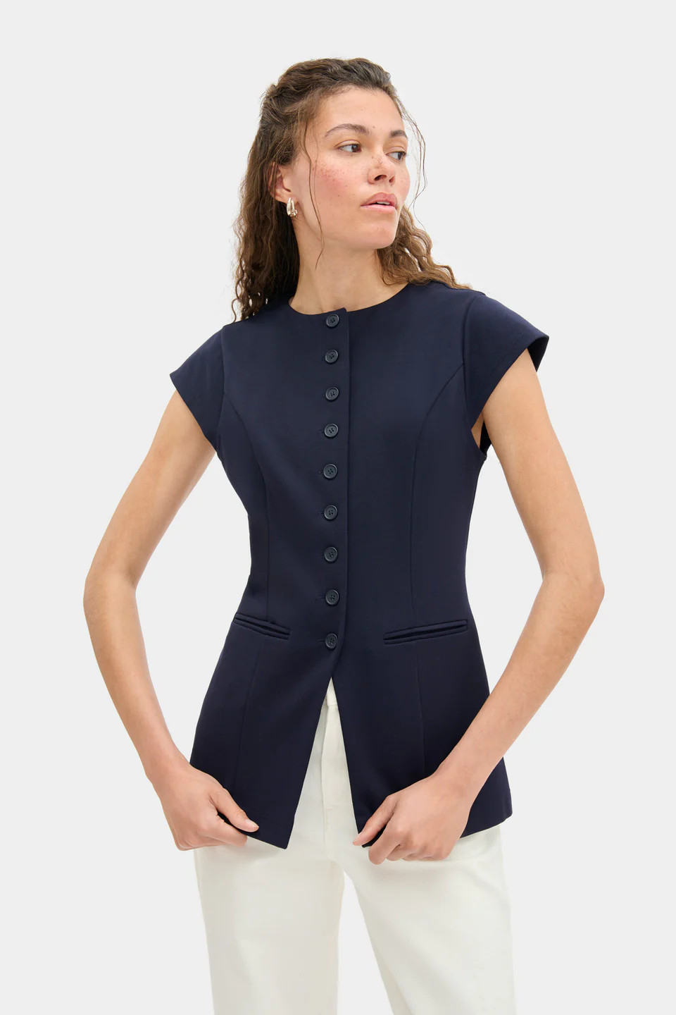 ALIGNE Fitted Ponte Top - Navy | Ariel | ALIGNE UK & EU