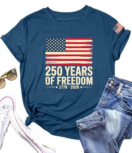 PECHAR 250 Anniversary USA Shirt Women 4th of July Shirts 1776-2026 250th Birthday T-Shirt Patriotic Shirts Tops Blue | Amazon (US)