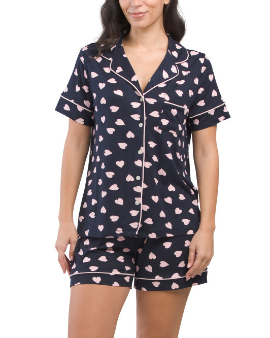 2pc Heart Print Shorty Pajama Set | TJ Maxx
