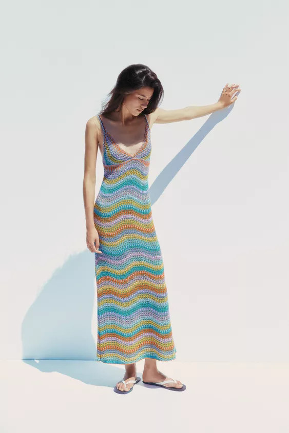 CROCHET KNIT STRAPPY DRESS | Zara UK