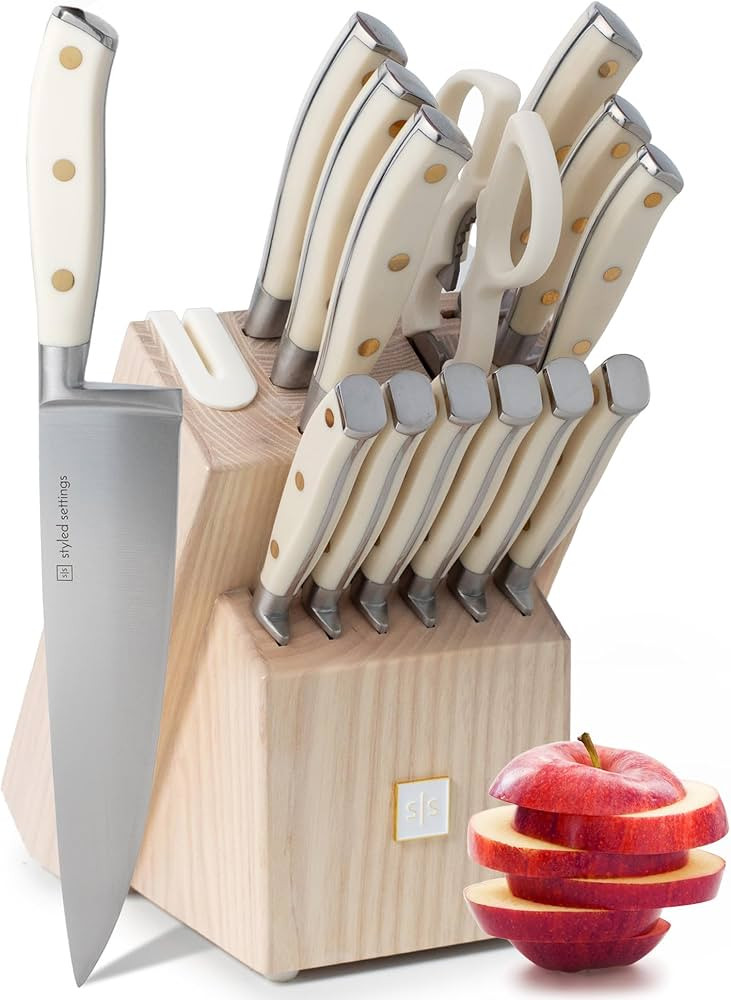 Styled Settings White Knife Set with Block and Sharpener - 14 Piece Ultra-Sharp High Carbon Stain... | Amazon (US)
