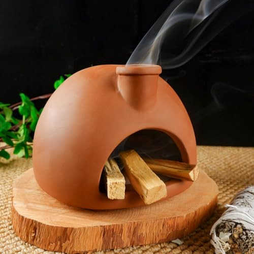 MOUGIGI Large Handmade Terracotta Palo Santo Holder - Chiminea Incense Dish with Chimney, Cone Burner for Sage, Ideal for Meditation, Zen, Yoga, Spa | Aromatherapy, Mindfulness, Altar Decor Gift | Amazon (US)