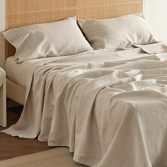 Bedsure Linen Sheets - Queen Size Bed, Blend from Linen Cotton Bedsheets, Breathable Cotton Bedsh... | Amazon (US)