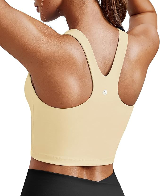 PINSPARK Women Sports Bra High Neck Racerback Workout Crop Tank Top Longline Padded Yoga Tops wit... | Amazon (US)
