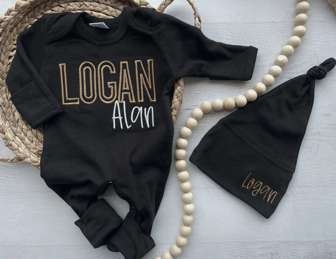 Personalized Black, Camel, and White Newborn Outfit, Coming Home Outfit for Baby Boy, Warm Tones ... | Etsy (US)