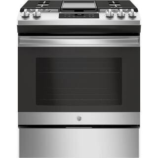 GE 5.3 cu. ft. Slide-In Gas Range with Steam-Cleaning Oven in Stainless Steel with Griddle JGSS66... | The Home Depot