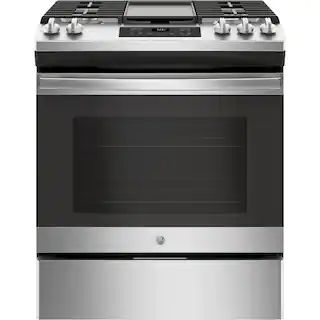 GE 5.3 cu. ft. Slide-In Gas Range with Steam-Cleaning Oven in Stainless Steel with Griddle JGSS66... | The Home Depot