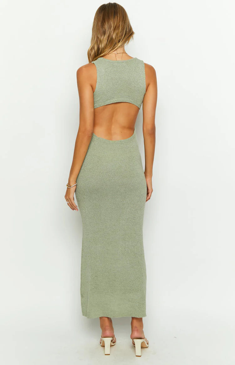 Lottie Khaki Knit Maxi Dress | Beginning Boutique (US)