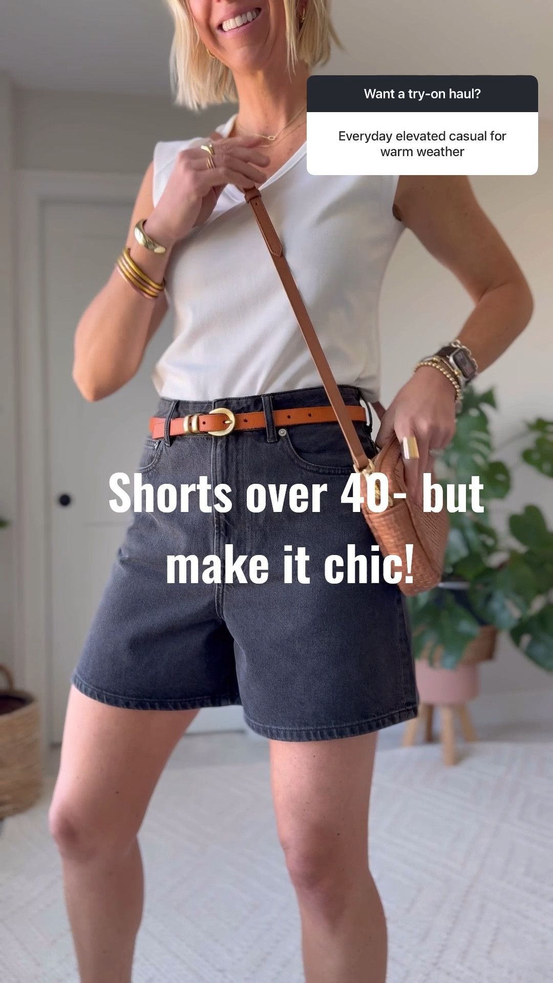 Look chic in denim shorts over 40👏🏻 add elevated accessories + these A-line shape shorts really flatter the thighs, not too short. They fit true to size- I’m wearing my tts 28 

#LTKOver40 #LTKSeasonal #LTKFindsUnder100
