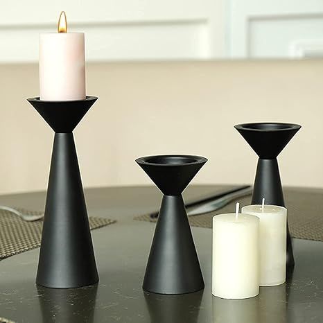 Black Metal Candle Holders, Set of 3 Vintage and Modern Iron Candlestick Taper Candle Holders for... | Amazon (US)