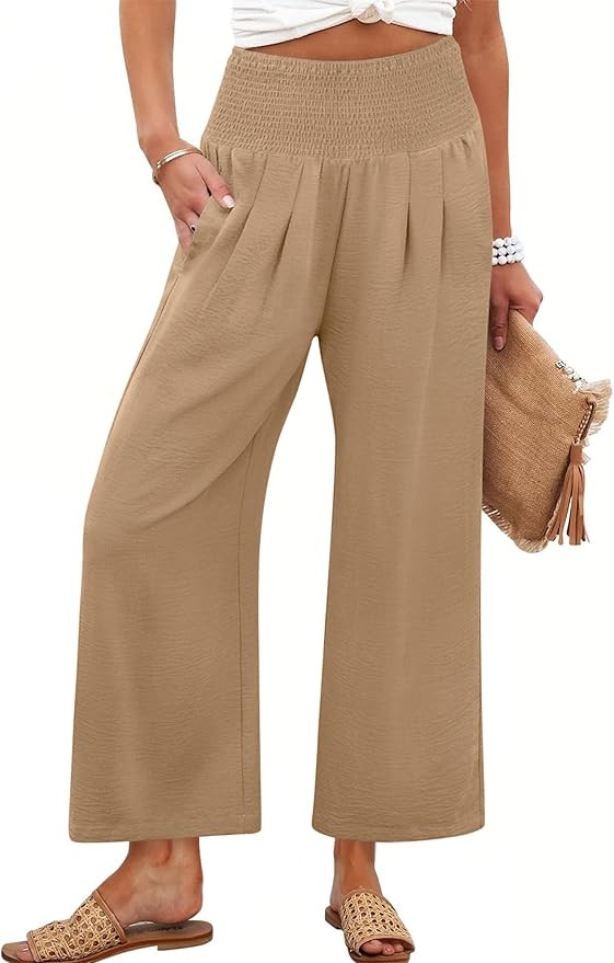 ANRABESS Womens Pants Wide Leg High Waisted Palazzo Pants Summer Flowy Beach Lounge Casual Trouse... | Amazon (US)
