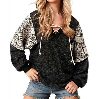 Women's Lace Up Hoodie with Aztec Sleeves - Sugarfox 1X | Target