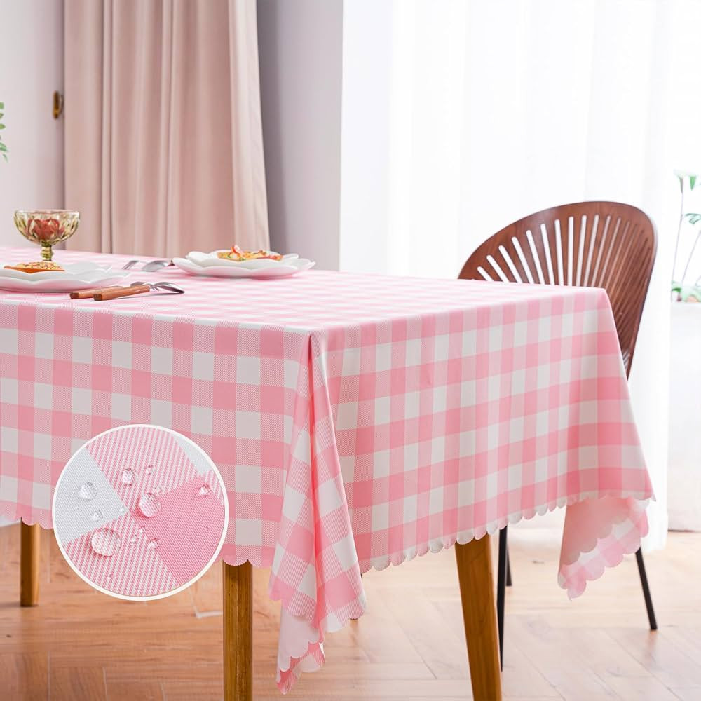 MANGATA CASA Pink Gingham Tablecloth for Rectangle Tables- Checkered Table Cloth Waterproof Kitch... | Amazon (US)