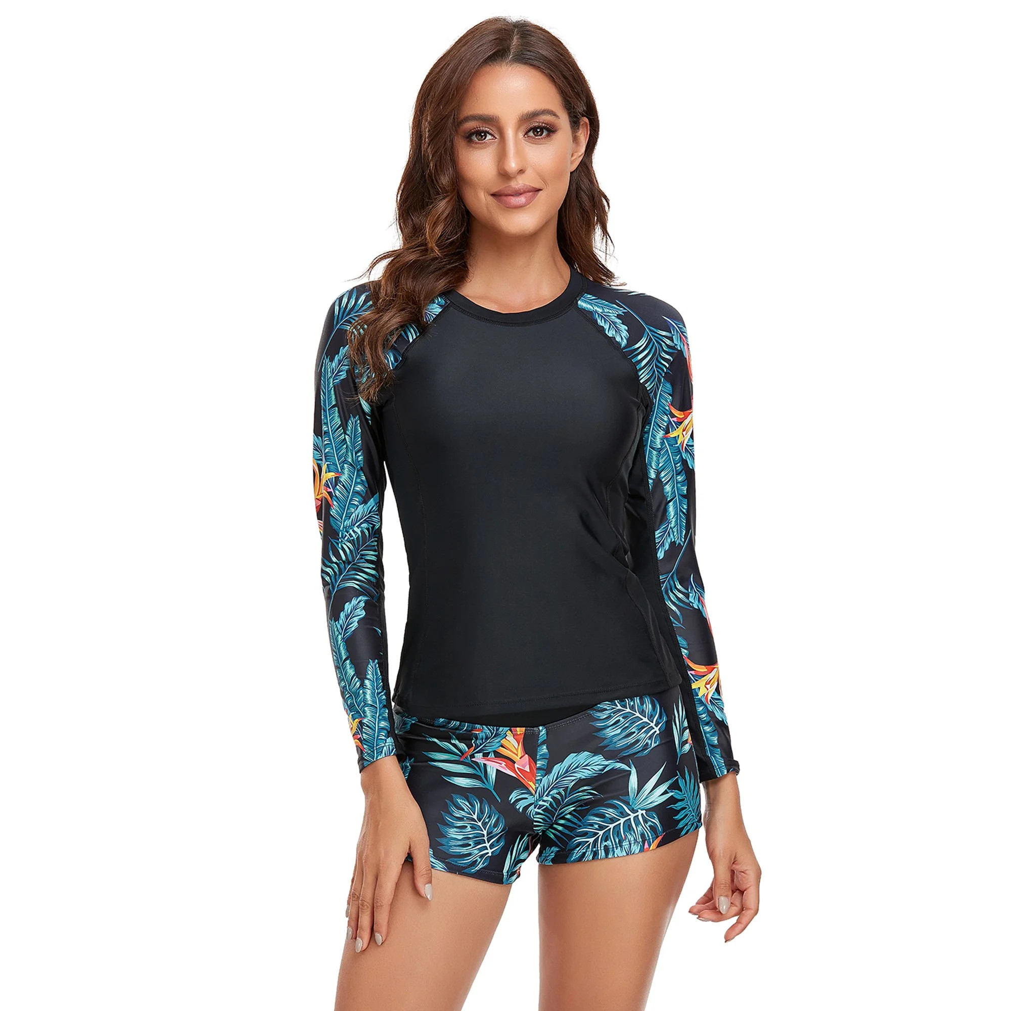 Women Long Sleeve UV Sun UPF 50+ RashGuard Top Two Piece Surfing Diving Swimsuit -M - Walmart.com | Walmart (US)