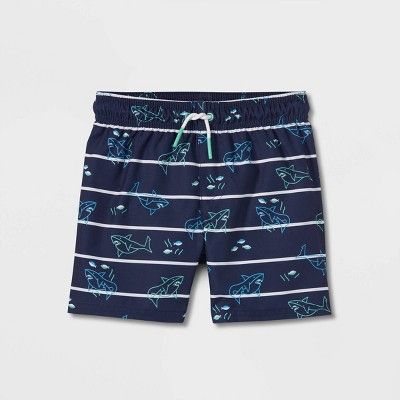 Toddler Boys' Shark Print Swim Trunks - Cat & Jack™ Navy Blue | Target