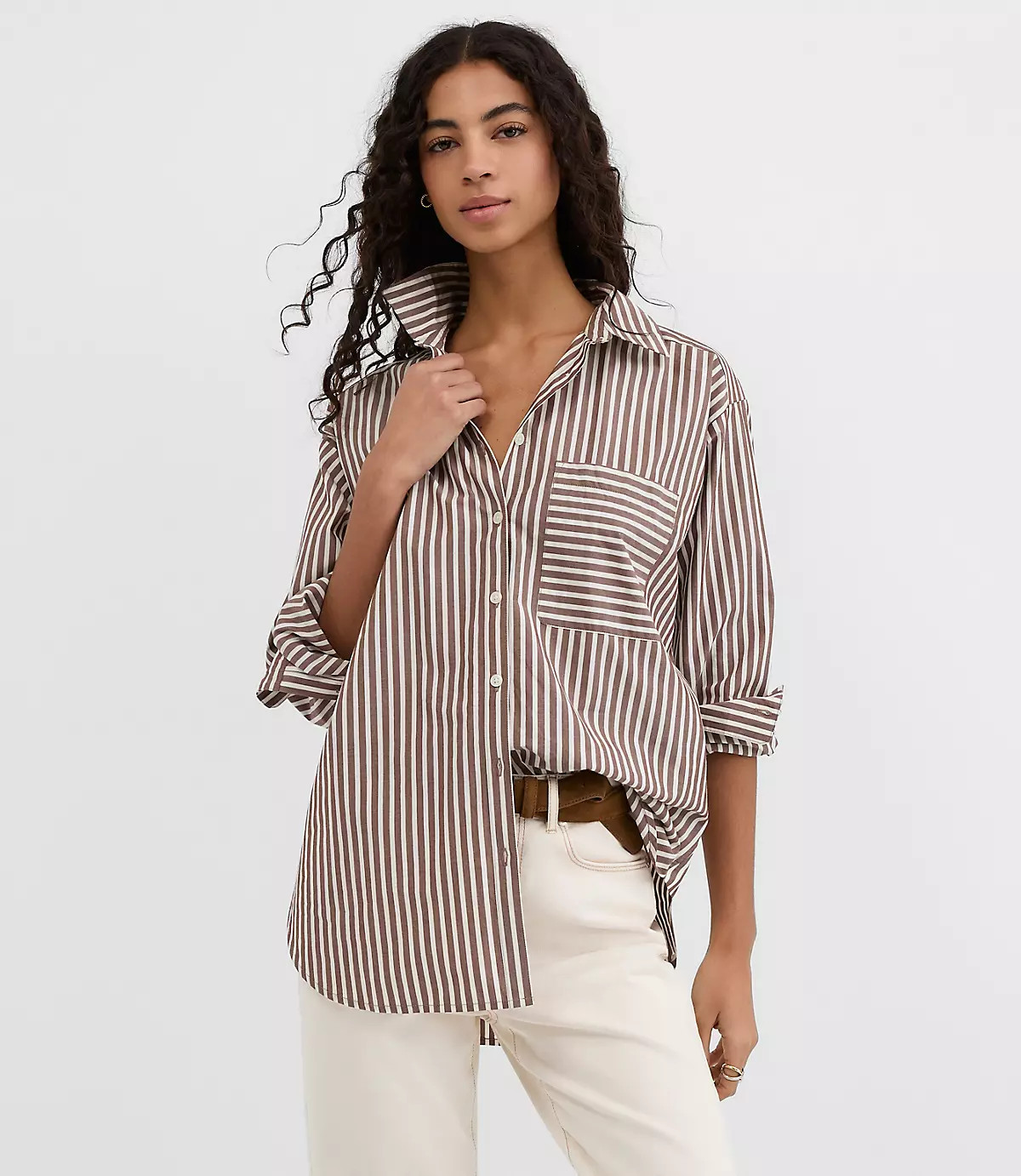 Striped Poplin Everyday Oversized Pocket Shirt | LOFT