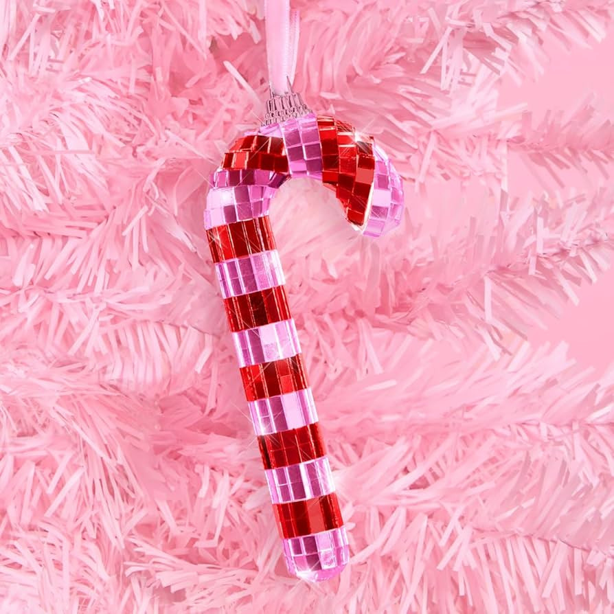 xo, Fetti Disco Pink Candy Cane Ornament | Christmas Tree Decorations, Pinkmas Holiday Party, Cut... | Amazon (US)