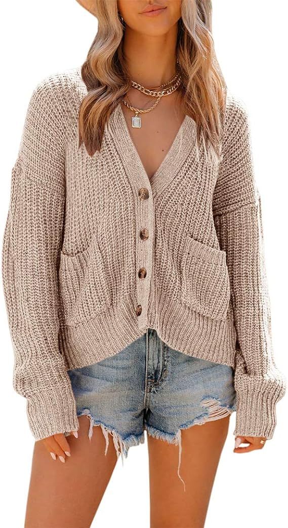 Women's Fall Cardigan Sweaters Plus Size Button Up Long Sleeve Knit Chunky Outerwear | Amazon (US)