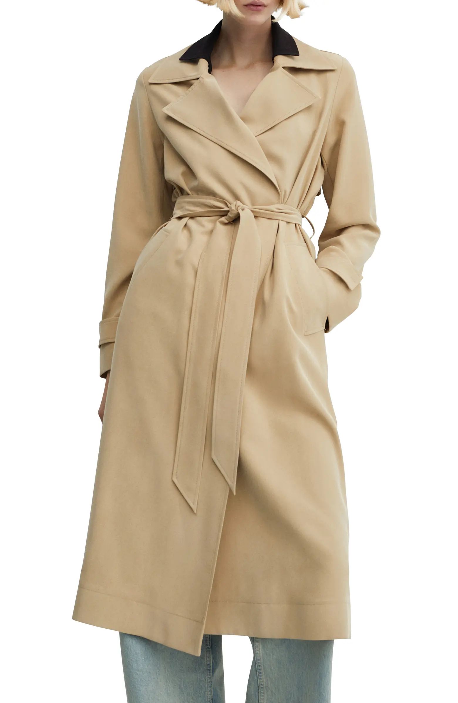 MANGO Water Repellent Flowy Lapel Trench Coat | Nordstrom | Nordstrom