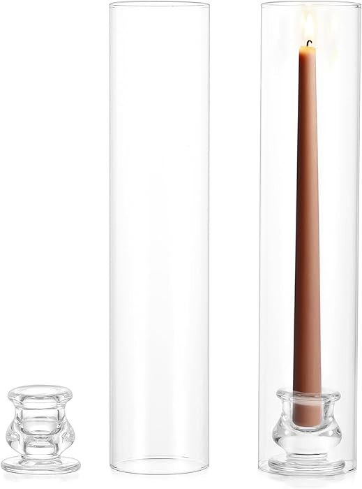 NUPTIO Taper Candle Holders Glass: Set of 2 Clear Hurricane Candlestick Holder - Fluted Candles S... | Amazon (US)