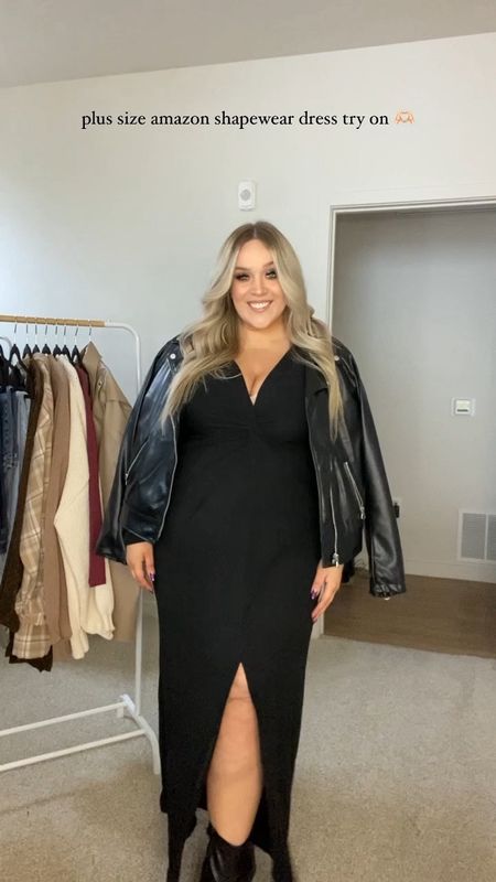 plus size date night outfit ootd ft the viral shapewear dress from amazon 🫶🏻

I’m wearing a size 3xl - comes in black or brown 

faux leather jacket is size 3
boots are available in wide width 

USE CODE: 053NXCWQ for extra $$ off 


________________________

plus size, plus size outfit, plus size fashion, curvy style, curvy fashion, size 20, size 18, size 16, size 3x size 2x size 4x, casual, Ootd, outfit of the day, date night, date night outfit, lingerie, date night lingerie, fall outfit, fall style, casual date night, casual fall outfit, shacket, plaid, neutral, casual chic, every day Ootd, fashion Plus Size Winter Outfit 30 days of Plus Size Outfits day 24 wearing Forever 21, dress and winter style, Sheertex, combat boots, size 18, size 20, joggers and sweater casual style Casual date night outfit, dinner outfit, ootd. Lingerie, plus size lingerie, lace bodysuit, fall, fall outfit, fall style, holiday party, holiday outfit, New Year’s Eve. NYE, Christmas outfit, new years outfit 

#LTKmidsize #LTKHoliday #LTKplussize