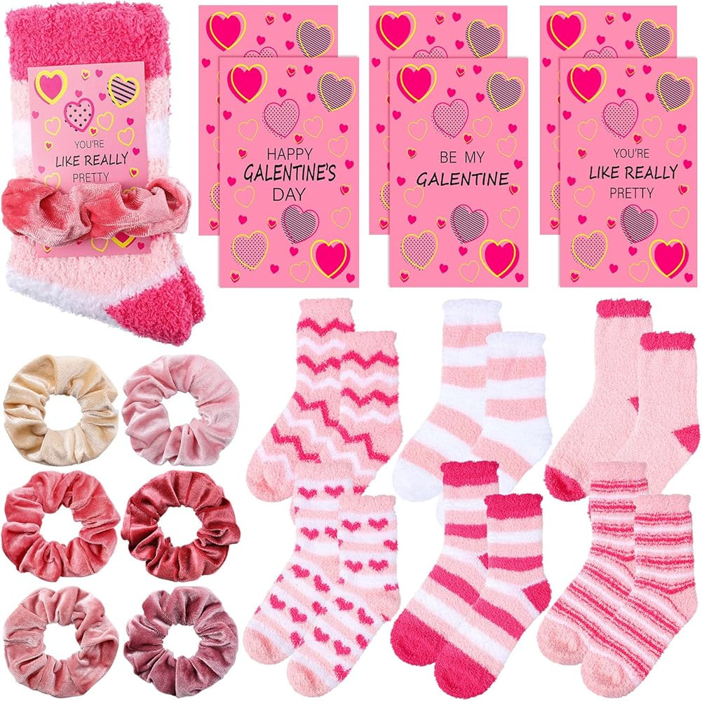 Shyyween Happy Galentine's Day Gifts for Women, 6 Pairs Galentine's Day Pink Fuzzy Socks 6 Pcs Bl... | Amazon (US)