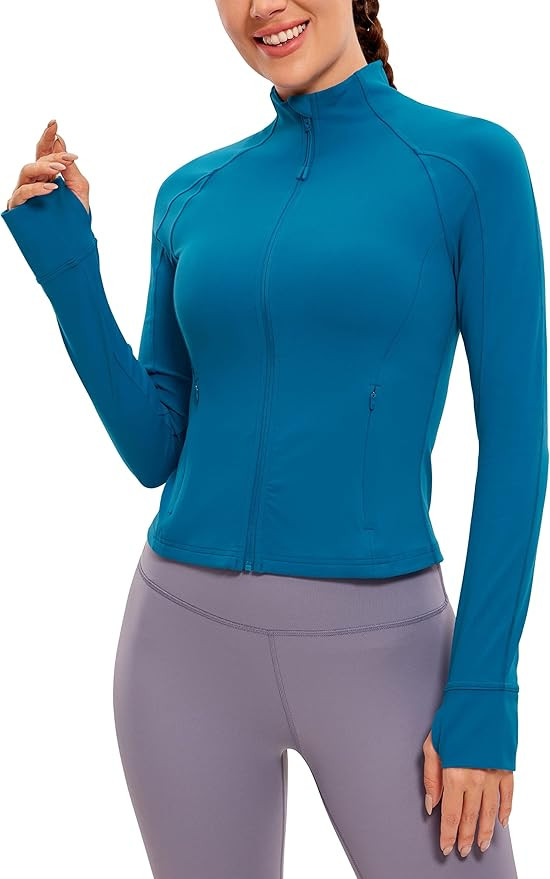 CRZ YOGA Butterluxe Womens Cropped Slim Fit Workout Jacket Weightless Track Athletic Full Zip Up ... | Amazon (US)
