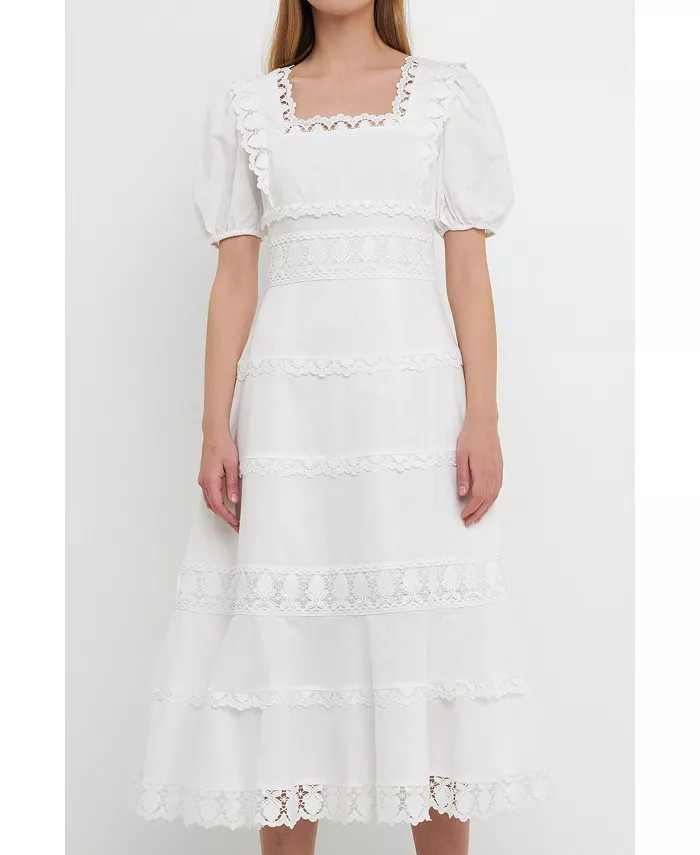 Women's Multi Lace Linen Maxi Dress | Macys (US)