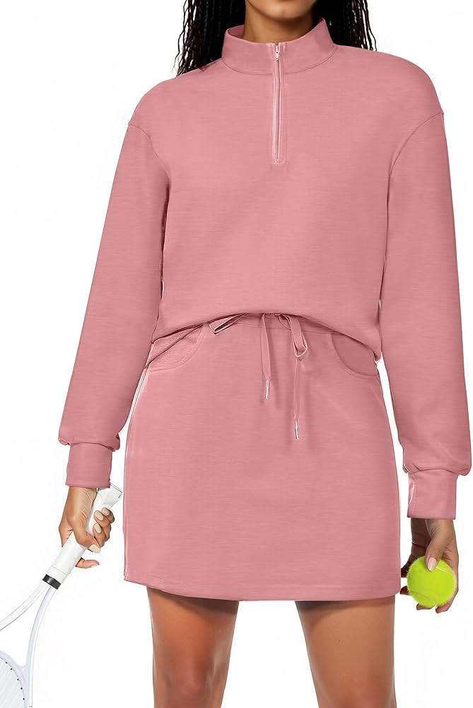 SHESHOW 2 Piece Skirt Sets for Women Tennis Skorts Quarter Zipper Sweatshirt Matching Set Tracksu... | Amazon (US)