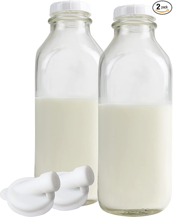 The Dairy Shoppe 1 Ltr. (33.8 oz.) Glass Milk Bottle Vintage Style with Cap & NEW Silicone Pour S... | Amazon (US)