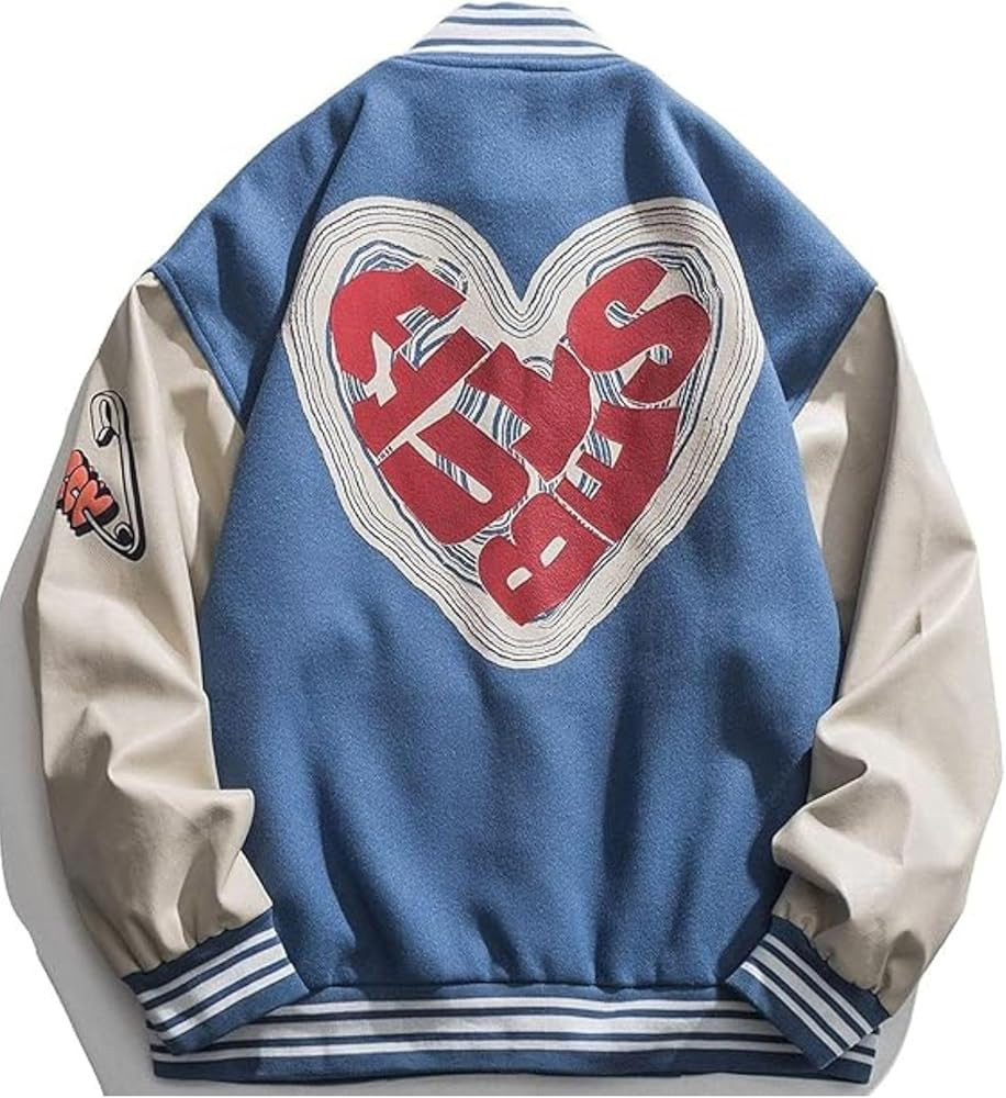 Vamtac Mens Varsity Baseball Jacket Letter Foaming Love Print Varsity Cotton Fur Coats Streetwear... | Amazon (US)